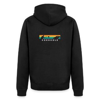 Cornhole Spieler Retro Stil Silhouette - Unisex Premium Bio Zip Hoodie - Schwarz - Hinten - Nico (187cm)