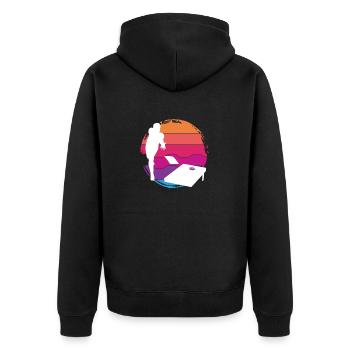 Cornhole Spieler Sonnenuntergang Silhouette - Unisex Premium Bio Zip Hoodie - Schwarz - Hinten - Nico (187cm)