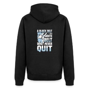 Ein Schwarzer Gürtel Ist Ein Weißer Gürtel Der - Unisex Premium Bio Zip Hoodie - Schwarz - Hinten - Nico (187cm)