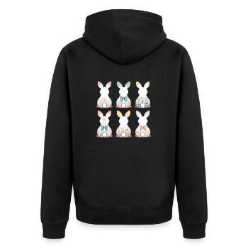 Ostern Blumenhasen Vintage Cottagecore Stil - Unisex Premium Bio Zip Hoodie - Schwarz - Hinten - Nico (187cm)