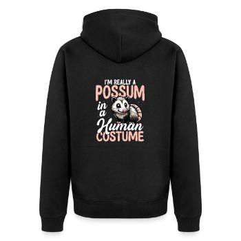 Possum In Human Costume Funny - Unisex Premium Organic Zip Hoodie - black - Back - Nico (187cm)