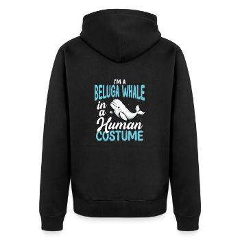 Beluga Whale in Human Costume Funny - Unisex Premium Organic Zip Hoodie - black - Back - Nico (187cm)
