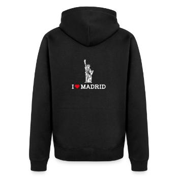 J’aime Madrid Statue De La Liberté Jeu De Mots Coeur Drapeau - Veste à capuche bio Premium Unisexe - noir - Dos - Nico (187cm)