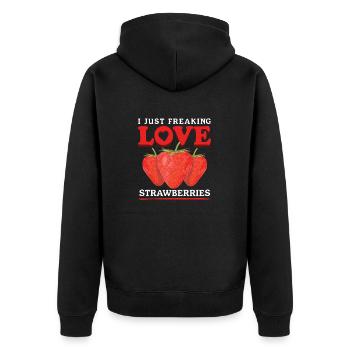Erdbeeren Strawberry Erdbeere Geschenke - Unisex Premium Bio Zip Hoodie - Schwarz - Hinten - Nico (187cm)