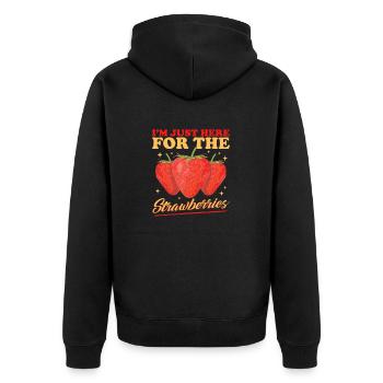 Erdbeeren Erdbeere Strawberry Geschenk - Unisex Premium Bio Zip Hoodie - Schwarz - Hinten - Nico (187cm)