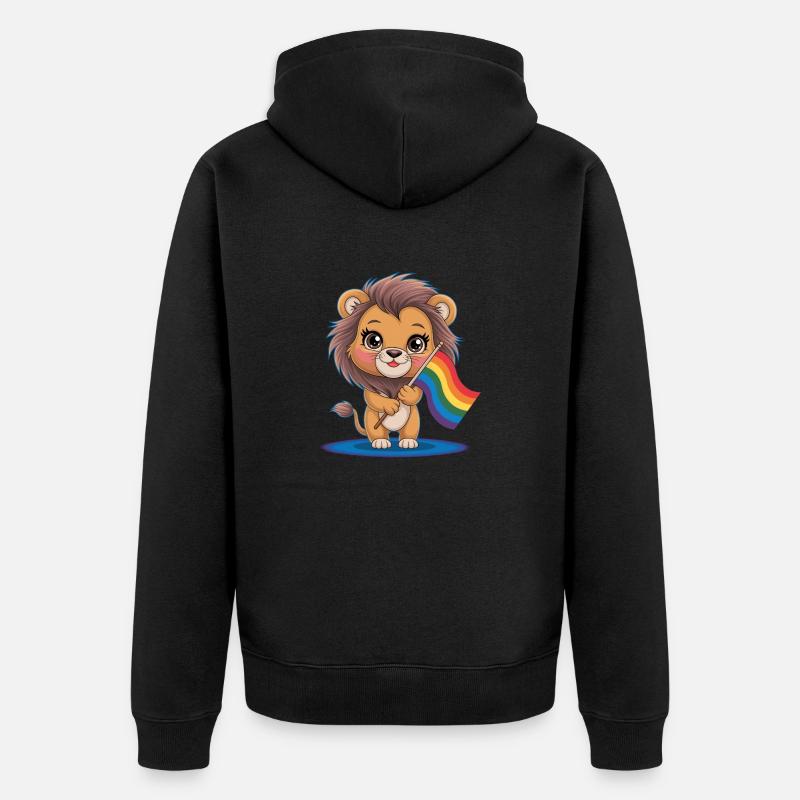 Niedlicher Löwe Mit Regenbogenfahne - Unisex Premium Bio Zip Hoodie - Schwarz