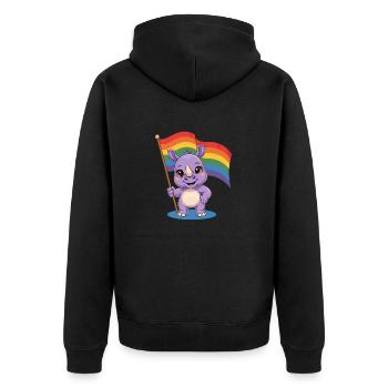 Niedliches Nashorn Mit Regenbogenfahne - Unisex Premium Bio Zip Hoodie - Schwarz - Hinten - Nico (187cm)