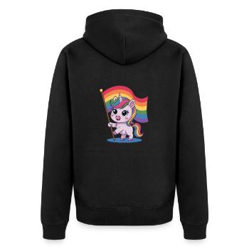 Niedliches Einhorn Mit Regenbogenfahne - Unisex Premium Bio Zip Hoodie - Schwarz - Hinten - Nico (187cm)
