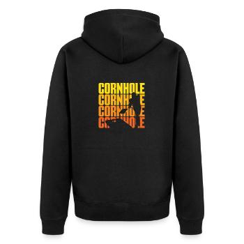 Cornhole Spieler Vintage Silhouette Design - Unisex Premium Bio Zip Hoodie - Schwarz - Hinten - Nico (187cm)