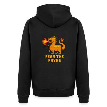 Fear the Fryre Corn Dog Dragon Pixel - Unisex Premium Bio Zip Hoodie - Schwarz - Hinten - Nico (187cm)