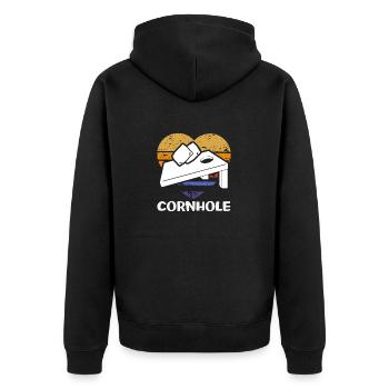 Cornhole Spieler Herz Retro Design - Unisex Premium Bio Zip Hoodie - Schwarz - Hinten - Nico (187cm)