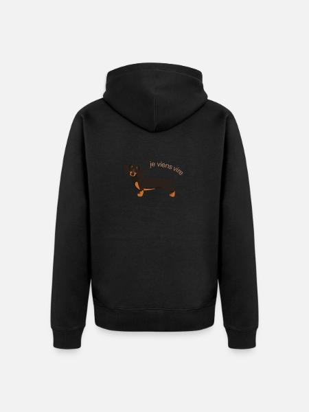 Sød gravhund med fransk tekst - Premium økologisk unisex-hættejakke - sort