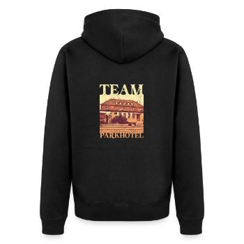 Heiligenhafen Heiligenhafener Parkhotel - Unisex Premium Bio Zip Hoodie - Schwarz - Hinten - Nico (187cm)