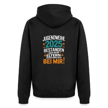 Jugendweihe 2025 Bestanden Eltern Wohnen Immer - Unisex Premium Bio Zip Hoodie - Schwarz - Hinten - Nico (187cm)