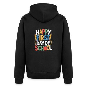 Lustiger Schulstart Spruch Einschulung - Unisex Premium Bio Zip Hoodie - Schwarz - Hinten - Nico (187cm)