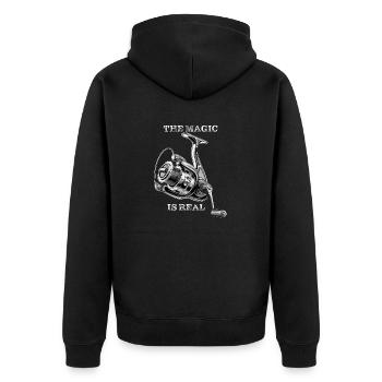 FISHING REEL THE MAGIC IS REAL - Unisex Premium Organic Zip Hoodie - black - Back - Nico (187cm)