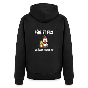 père et fils poule papa duo assorti fête des pères - Veste à capuche bio Premium Unisexe - noir - Dos - Nico (187cm)