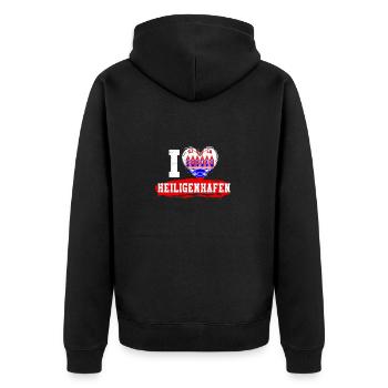 Heiligenhafen Heiligenhafener I Love Heiligenhafen - Unisex Premium Bio Zip Hoodie - Schwarz - Hinten - Nico (187cm)