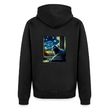 Britisch Kurzhaar Katze Starry Night - Unisex Premium Bio Zip Hoodie - Schwarz - Hinten - Nico (187cm)