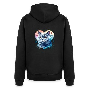 Britisch Kurzhaar Katze - Unisex Premium Bio Zip Hoodie - Schwarz - Hinten - Nico (187cm)