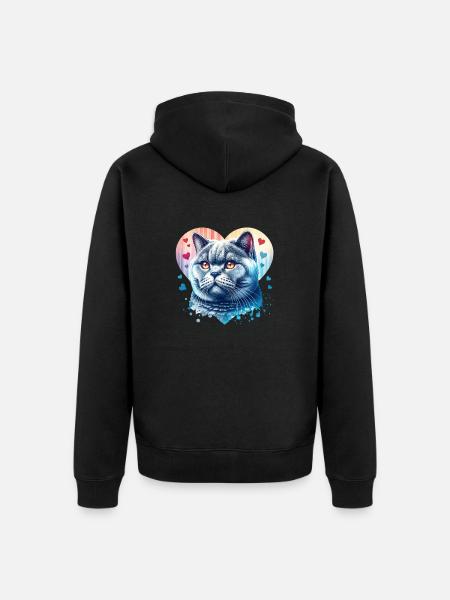British Shorthair Cat - Unisex Premium Organic Zip Hoodie - black