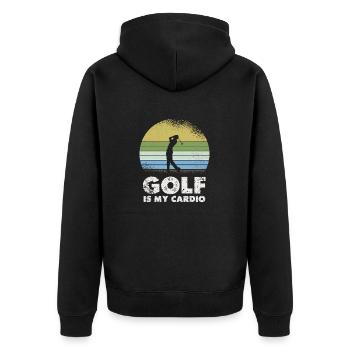Golf Ist Mein Cardio Retro Design - Unisex Premium Bio Zip Hoodie - Schwarz - Hinten - Nico (187cm)