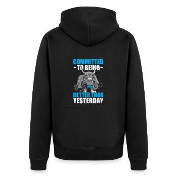Committed Bodybuilding Bodybuilder Gym Kraftsport - Unisex Premium Bio Zip Hoodie - Schwarz - Hinten - Nico (187cm)