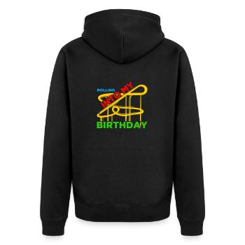 Rolling into Freizeitpark Rollercoaster Achterbahn - Unisex Premium Bio Zip Hoodie - Schwarz - Hinten - Nico (187cm)