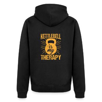 Fitness Fanatics Kettlebell Is My Therapy - Unisex Premium Bio Zip Hoodie - Schwarz - Hinten - Nico (187cm)