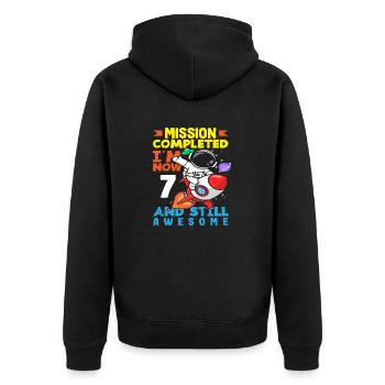 Mission accomplie J’ai maintenant 7 ans et je suis toujours - Veste à capuche bio Premium Unisexe - noir - Dos - Nico (187cm)