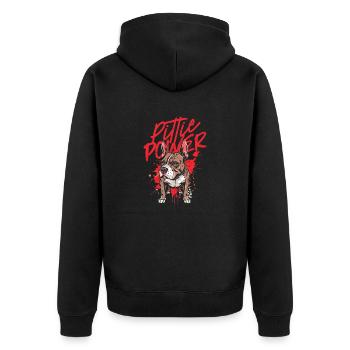 Pitbull Pitbulls Pittie Power - Unisex Premium Bio Zip Hoodie - Schwarz - Hinten - Nico (187cm)