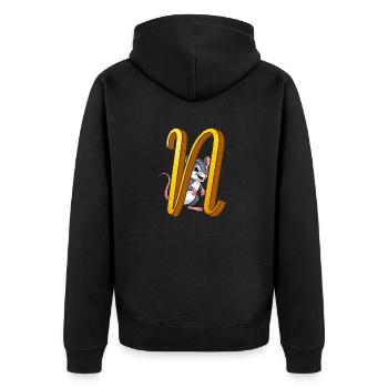 BUCHSTABE N - Unisex Premium Bio Zip Hoodie - Schwarz - Hinten - Nico (187cm)