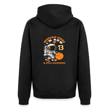 Mission Erledigt Jetzt 13 Und Immer Noch - Unisex Premium Bio Zip Hoodie - Schwarz - Hinten - Nico (187cm)
