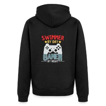 Schwimmer Gamer lustiges Schwimm Design - Unisex Premium Bio Zip Hoodie - Schwarz - Hinten - Nico (187cm)