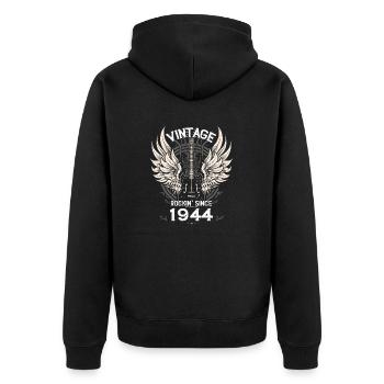 Vintage Rockin' Since 1944 81 Years of Old School - Unisex Premium Organic Zip Hoodie - black - Back - Nico (187cm)