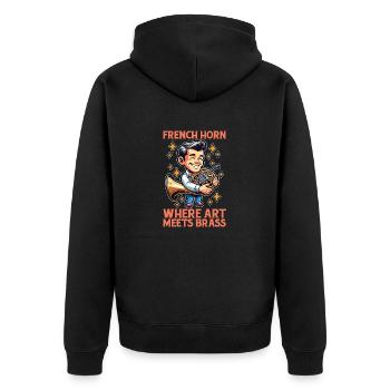 French Horn Where Art Meets Brass Band Musician - Unisex Premium Bio Zip Hoodie - Schwarz - Hinten - Nico (187cm)