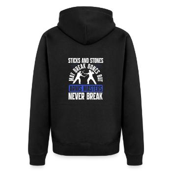 Escrima Arnis Masters Never Break Martial Arts - Unisex Premium Organic Zip Hoodie - black - Back - Nico (187cm)