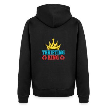 Thrift Shopper Thrifting King Thrift Store - Unisex Premium Bio Zip Hoodie - Schwarz - Hinten - Nico (187cm)