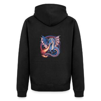 American Dragon with Flag Wings and Fire - Unisex Premium Organic Zip Hoodie - black - Back - Nico (187cm)