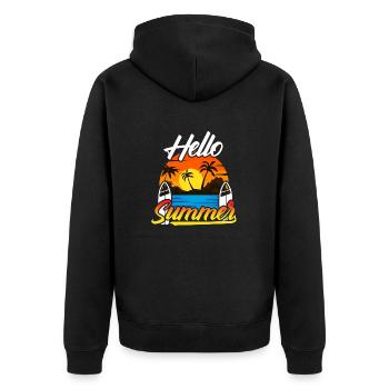 Hello Summer Sunset Design - Unisex Premium Organic Zip Hoodie - black - Back - Nico (187cm)