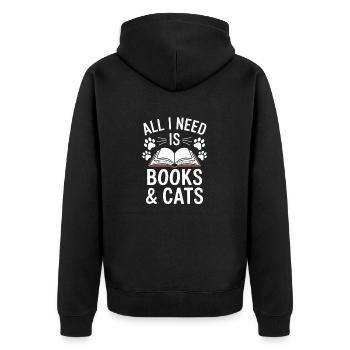 Book Reading Cat Design Kitten Saying - Unisex Premium Organic Zip Hoodie - black - Back - Nico (187cm)