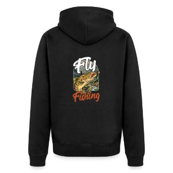 Forellenfliegenfischerei Natur Wildlife Fisher - Unisex Premium Bio Zip Hoodie - Schwarz - Hinten - Nico (187cm)