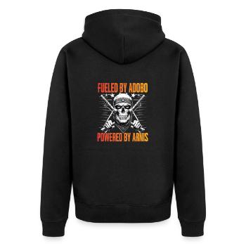 Escrima Fueled By Adobo Powered By Arnis - Unisex Premium Organic Zip Hoodie - black - Back - Nico (187cm)