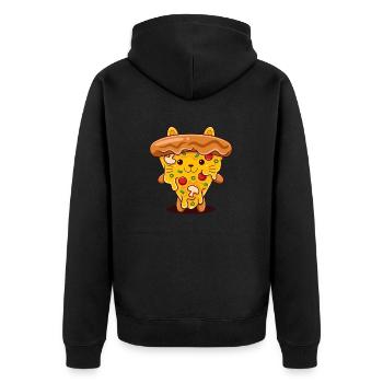 Pizza Cat Kawaii Illustration - Unisex Premium Bio Zip Hoodie - Schwarz - Hinten - Nico (187cm)