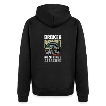 Broken Parachute No Strings Attached Adventure - Unisex Premium Organic Zip Hoodie - black - Back - Nico (187cm)