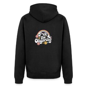 Anti Billionaires Smash the Oligarchy Funny - Unisex Premium Bio Zip Hoodie - Schwarz - Hinten - Nico (187cm)