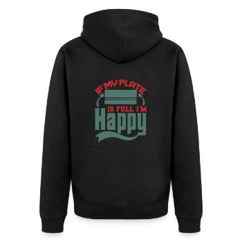 If My Plate is Full, I'm Happy Design - Unisex Premium Bio Zip Hoodie - Schwarz - Hinten - Nico (187cm)