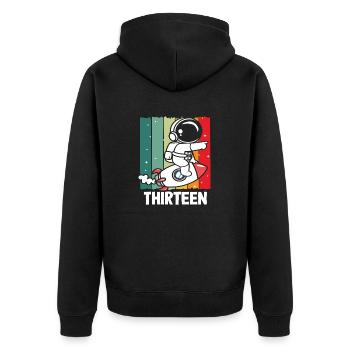 Astronaut Rocket Thirteen Retro Design - Unisex Premium Organic Zip Hoodie - black - Back - Nico (187cm)