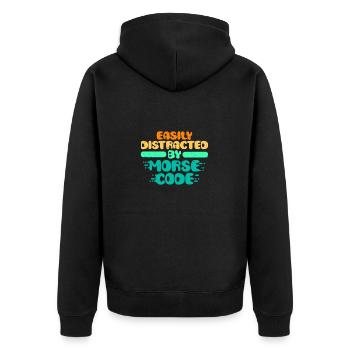 Morsecode Easily Distracted By Morse Code - Unisex Premium Bio Zip Hoodie - Schwarz - Hinten - Nico (187cm)