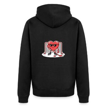 Eishockey Herz Design Eishockeytorwart - Unisex Premium Bio Zip Hoodie - Schwarz - Hinten - Nico (187cm)